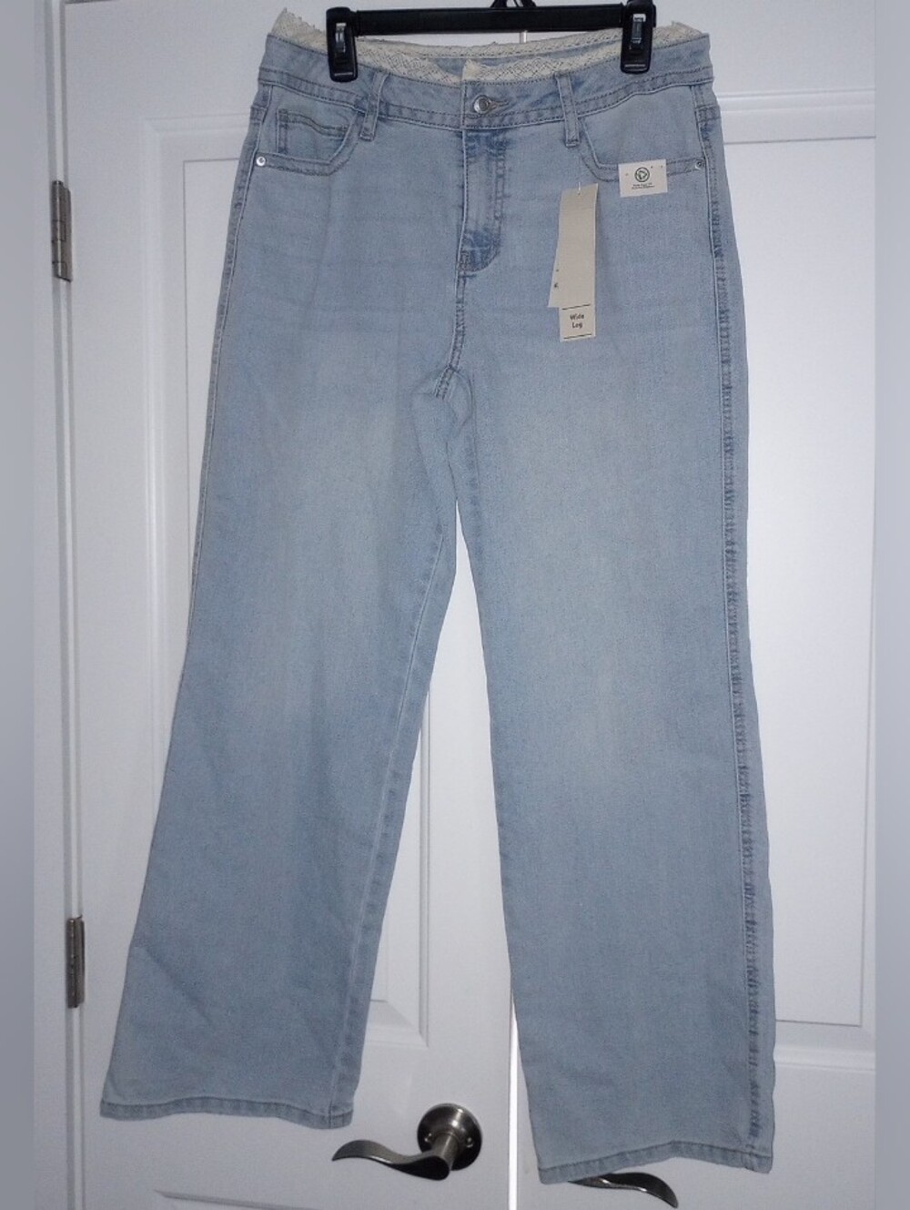No Boundaries Lace Waist Baggy Wide Leg Light Wash Mid Rise Jeans Size 10